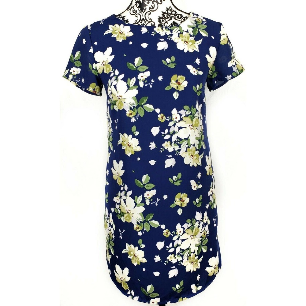 Lulus Navy Blue Floral Short Sleeve Dress